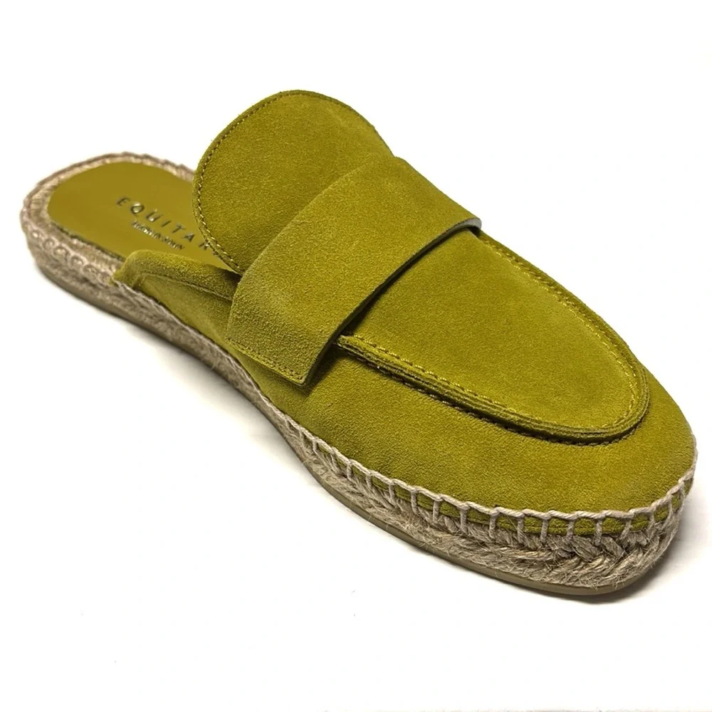 Equitare NWOB Leather Slip-On Espadrille Lime Green Mules EU Size 36, US Size 6